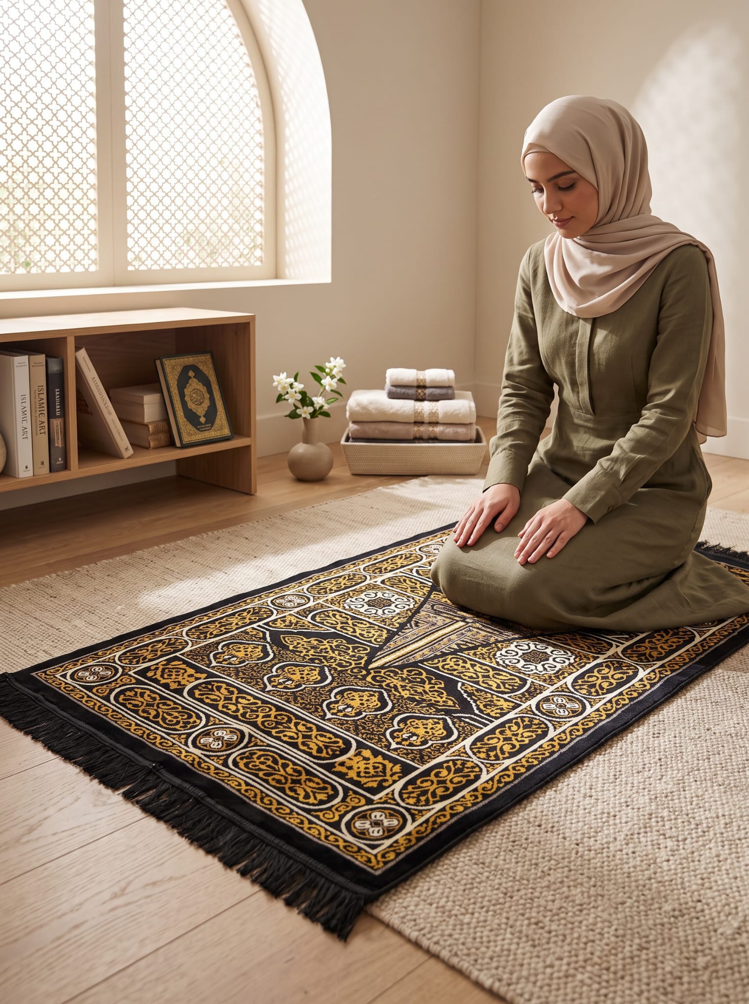 Kabe Serisi Lüks Kadife Kabe Kapısı Motifli Seccade 80x120cm