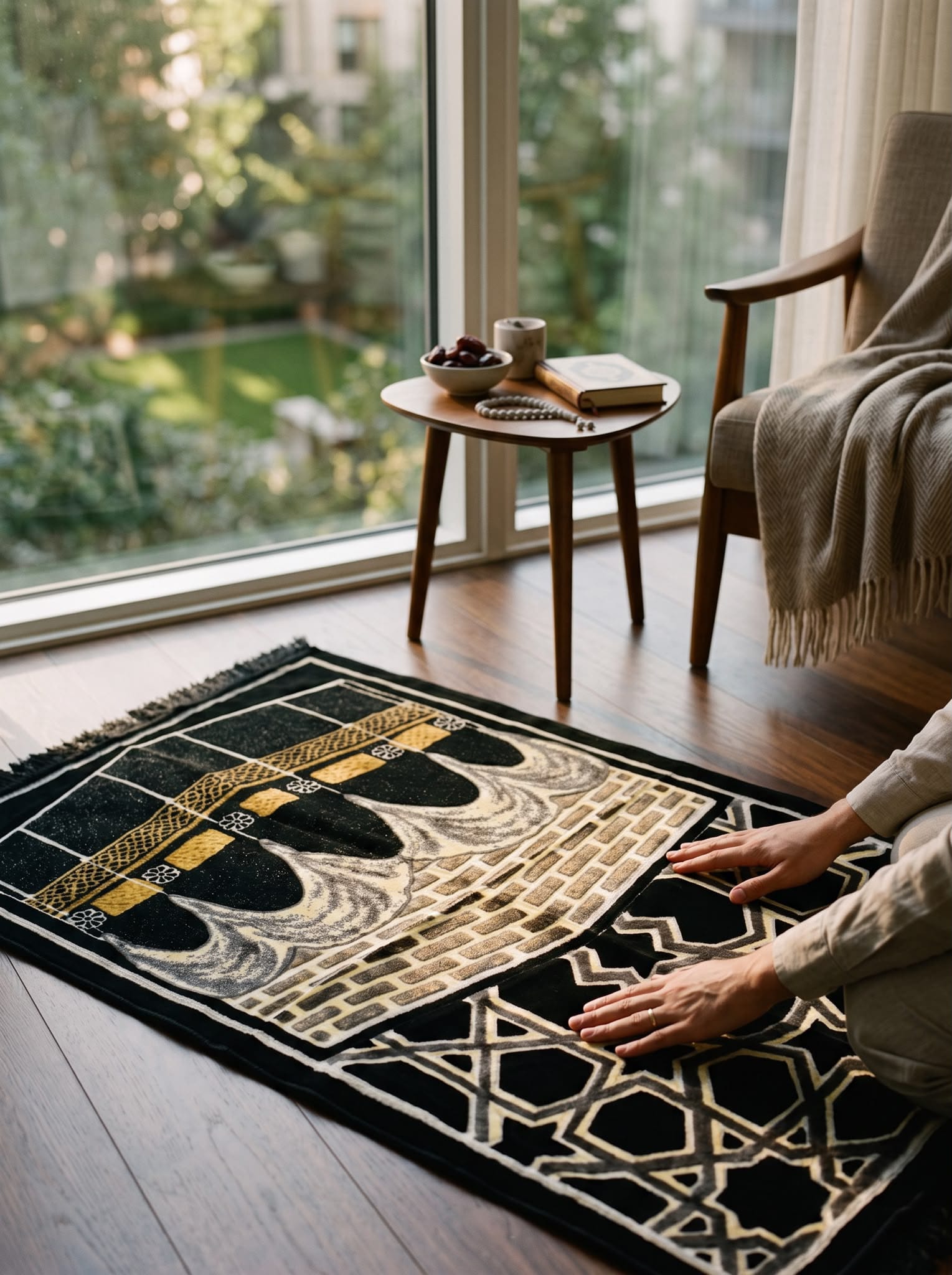 Kabe Serisi Lüks Kadife Kabe Motifli Seccade 80x120cm